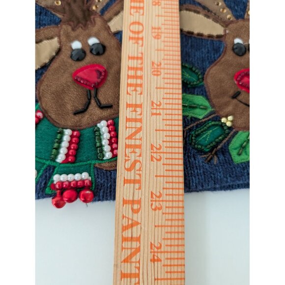 Tiara International Reindeer Embellished Sweater Vest Womens Size Large Blue Zip - Picture 11 of 11